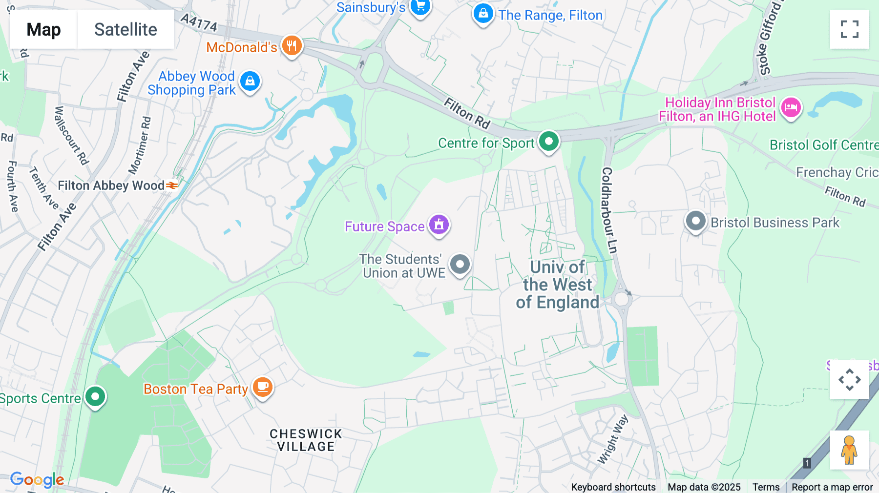 Click for interative map of Future Space, UWE Campus North Gate, Filton Rd, Stoke Gifford, Bristol