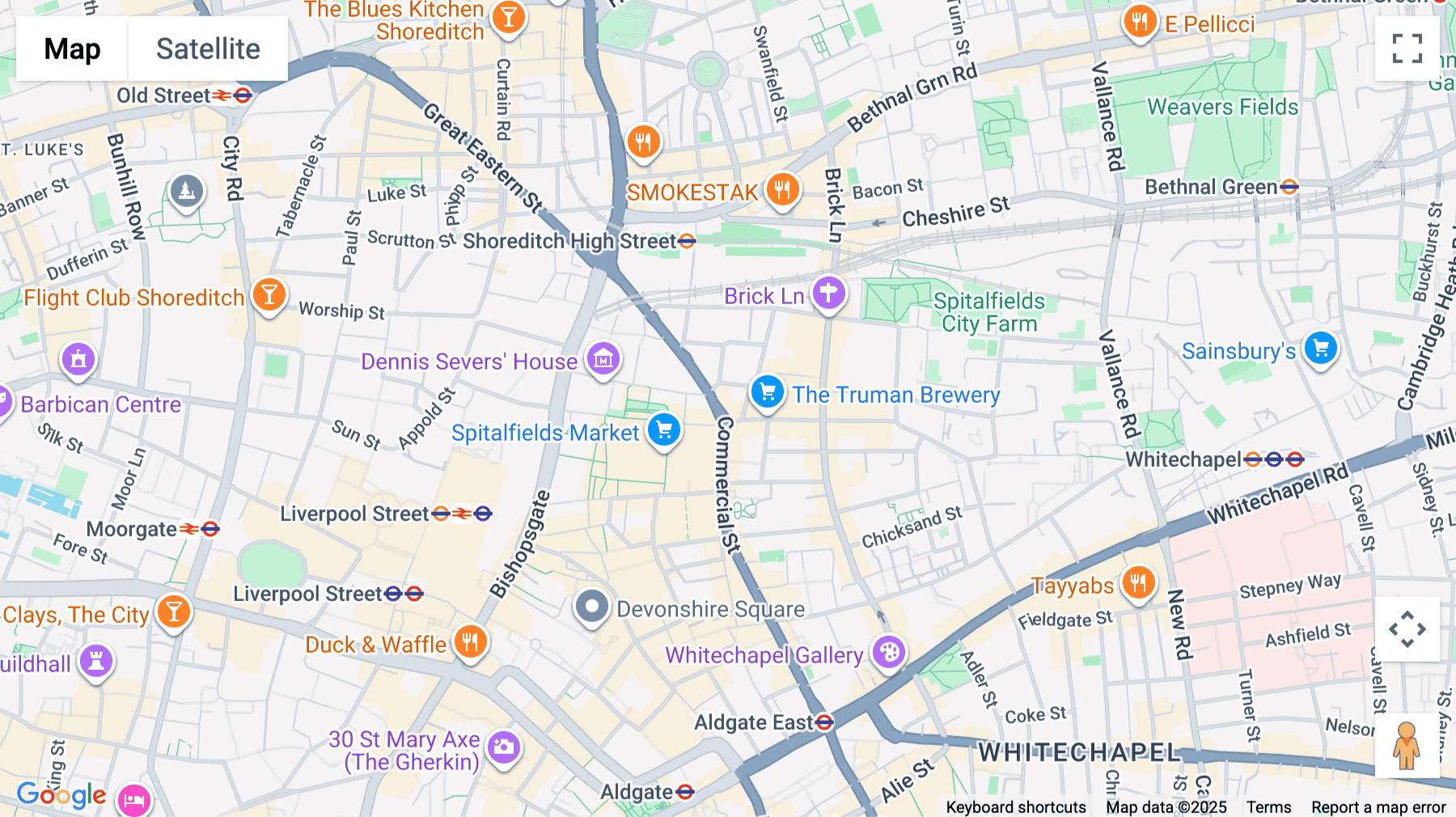 Click for interative map of 116 Commercial Street, Larna House, London