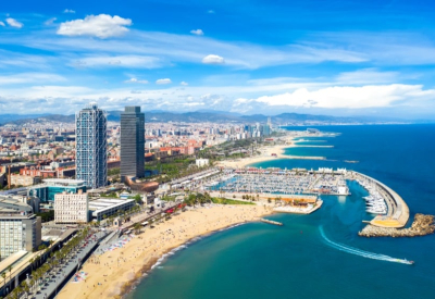 Barcelona Spain beach aerial view