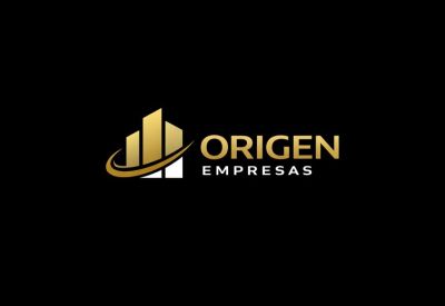 Logo for Origen Empresas featuring a gold building icon on a black background.