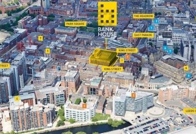 Aerial map view highlighting the central city location and surrounding landmarks.