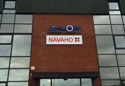 Exterior view of the brick and glass facade of Schott House Business Centre.