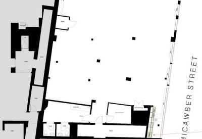 Architectural floor plan showing the layout of the commercial space.