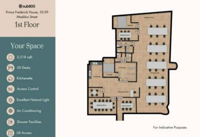 Detailed floor plan of the first floor workspace layout.