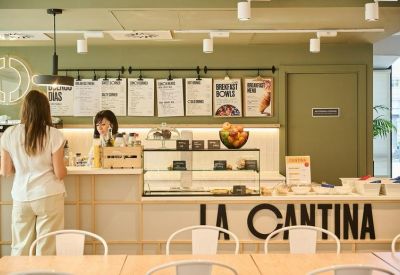 Café area with counter service and seating.