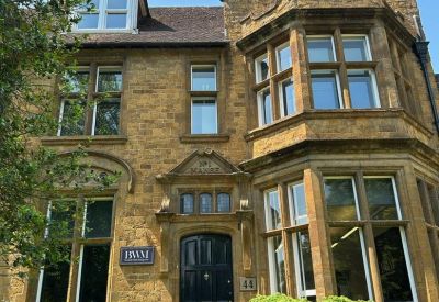 Exterior view of the stone facade at 44, South Bar Street, Banbury, Oxfordshire.