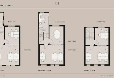 Floor plans for the first, second, and third floors.