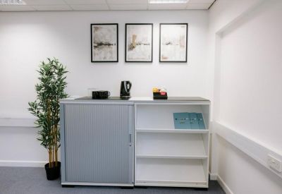 Small refreshment station with a kettle and tea-making facilities.