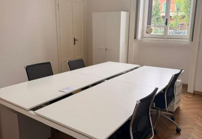 Private office space with classic architecture and modern furniture.