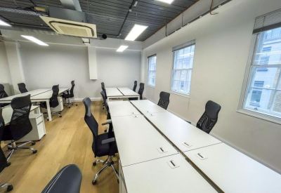 Spacious office layout with rows of desks and glass partitions, 2 Bath Place, Shoreditch, London