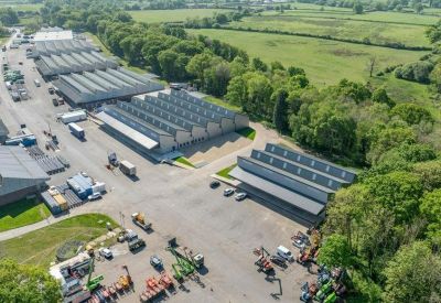 Aerial view of the industrial warehouses and distribution units at Chalcroft Business Park, Burnetts Lane.