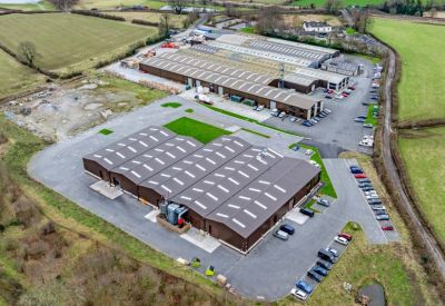 Aerial view of the industrial units and surrounding greenery at Elmsfield Park, Elmsfield Park, Holme.
