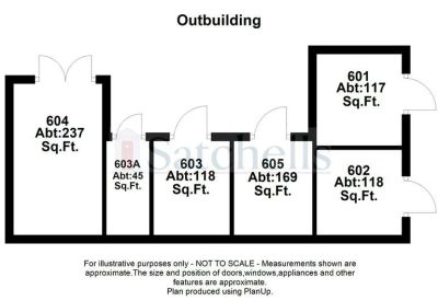 Black and white floor plan of the outbuilding units.