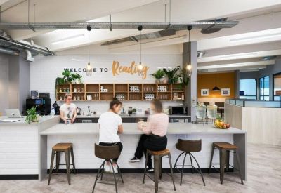 Communal kitchen and breakout area at The White Building, 33 Kings Road, Reading, Berkshire.