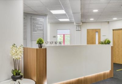 Reception area with plants and a modern design