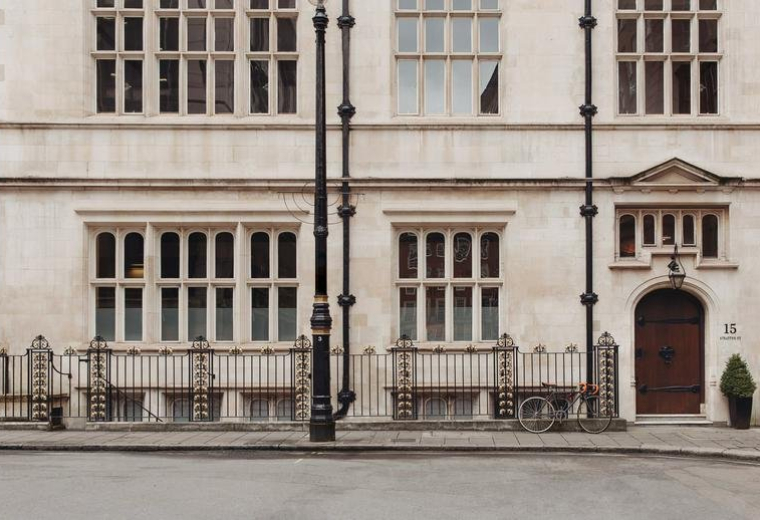 Classic stone exterior facade of Green Park House at 15 Stratton Street.