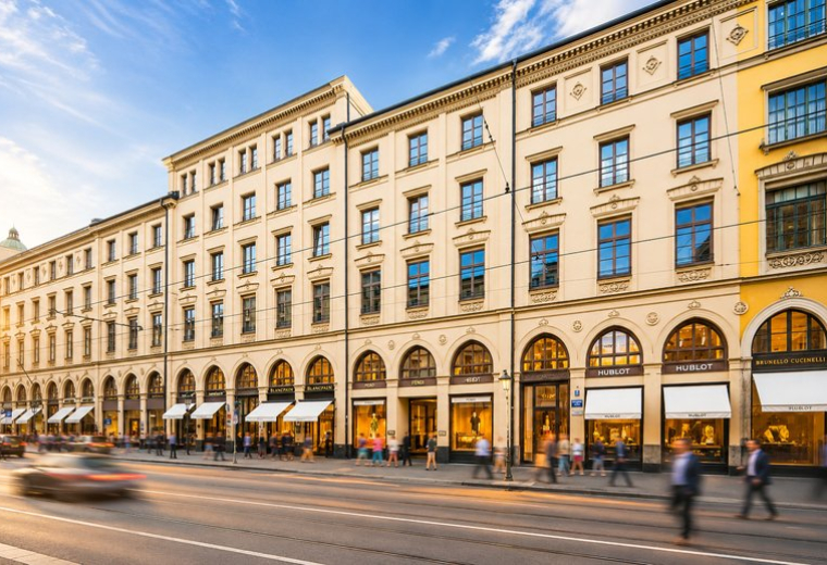 Exterior view of the ornate period building at 14, Maximilianstraße.