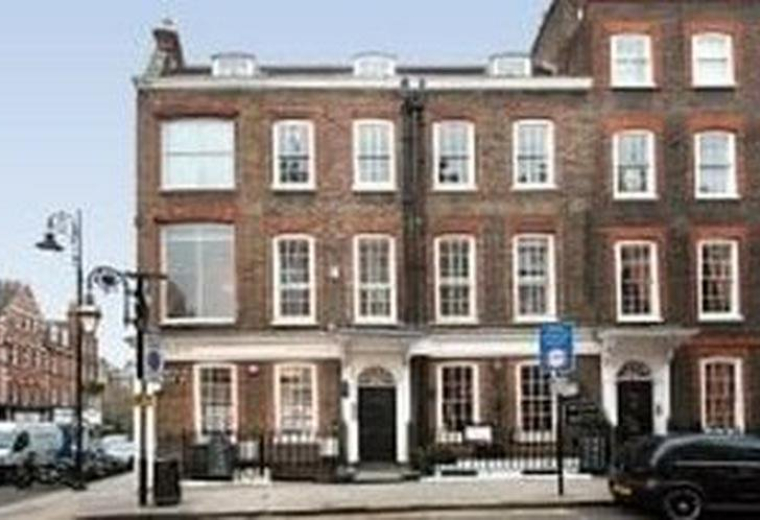 Exterior view of the historic brick facade at 28b Hampstead High Street.
