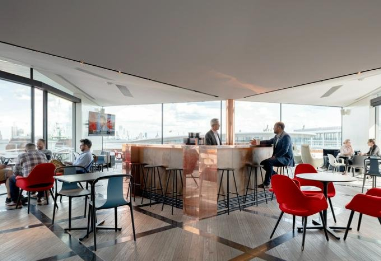 Spacious, modern cafe and breakout area at 7 Harp lane, Central London, EC3R with city views.
