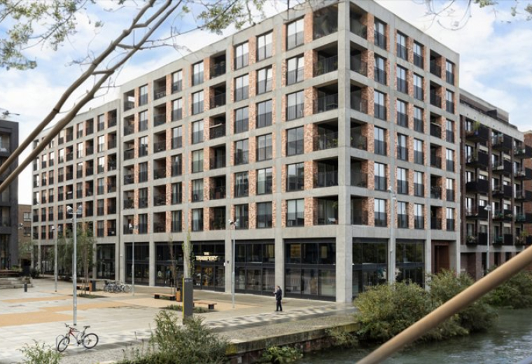 Exterior view of the multi-story brick and concrete Icemaid Court, 13 Rookwood Way building.