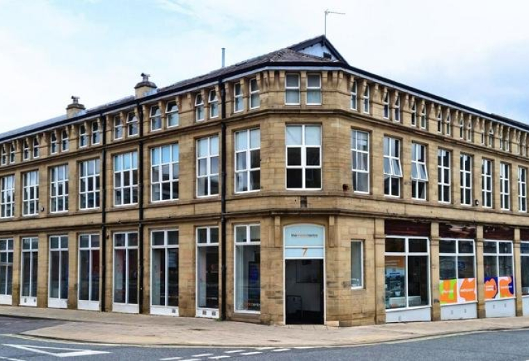 Exterior view of the historic stone facade at The Media Centre, 7 Northumberland Street.
