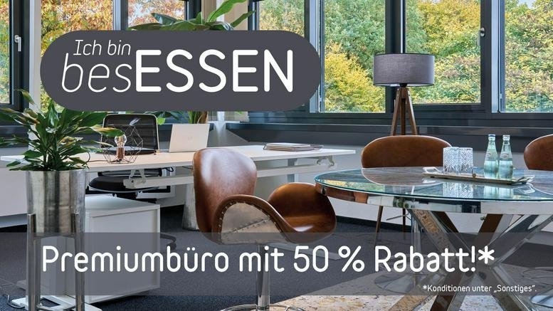 Office promotion with 50% discount and stylish interior design.