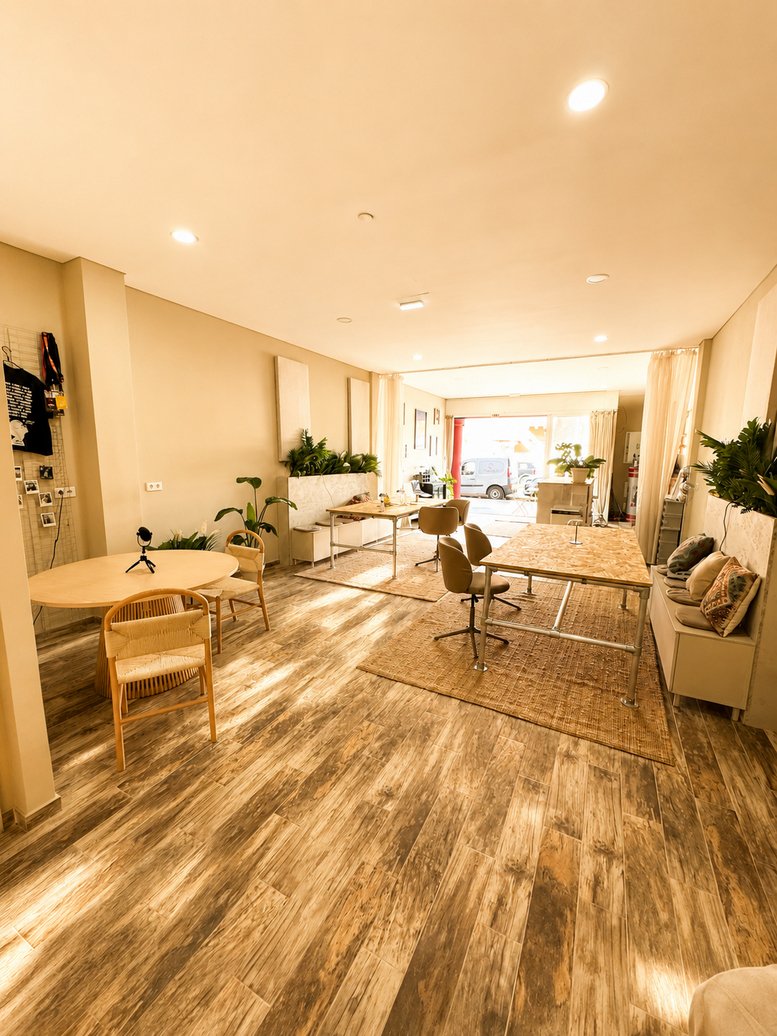 Spacious sunlit coworking area at 13, Avenida da República with wooden floors and multiple work tables.