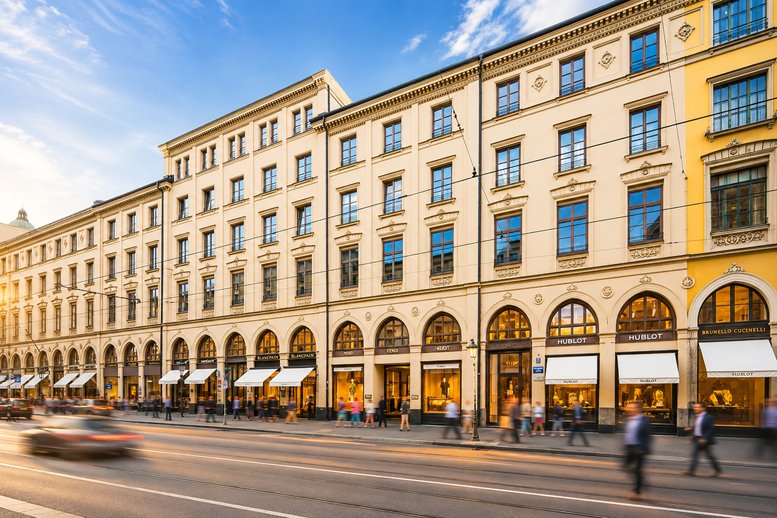 Exterior view of the ornate period building at 14, Maximilianstraße.