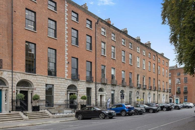 Street view of the grand brick facade at 29/30 Fitzwilliam Square.