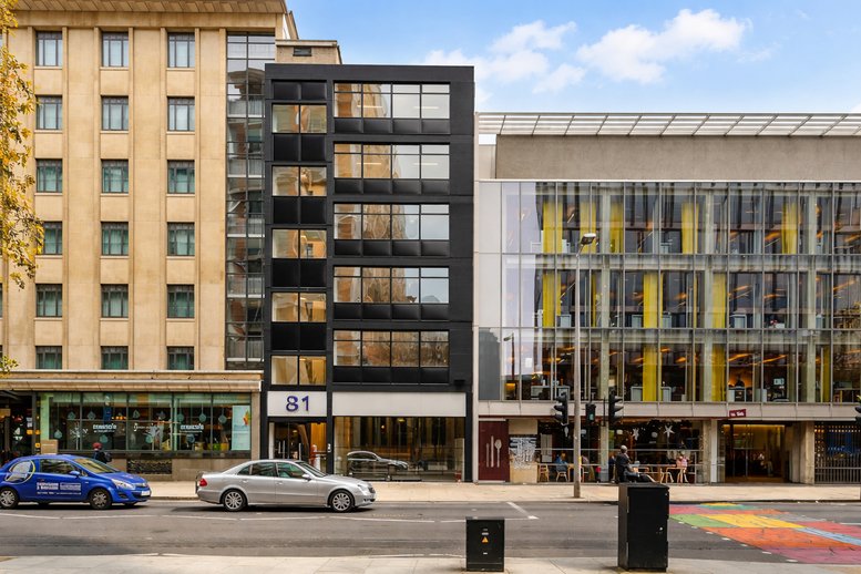 Exterior view of the black-fronted building at 81, Southwark Street.