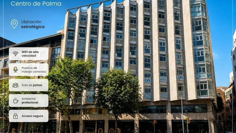 Exterior view of the multi-story Edificio Minaco with vertical facade elements under a blue sky.