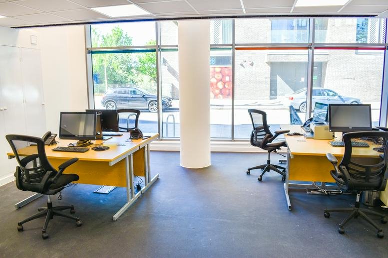 Spacious open-plan workspace at Unit 6, 102 Camley Street with large windows overlooking the street.