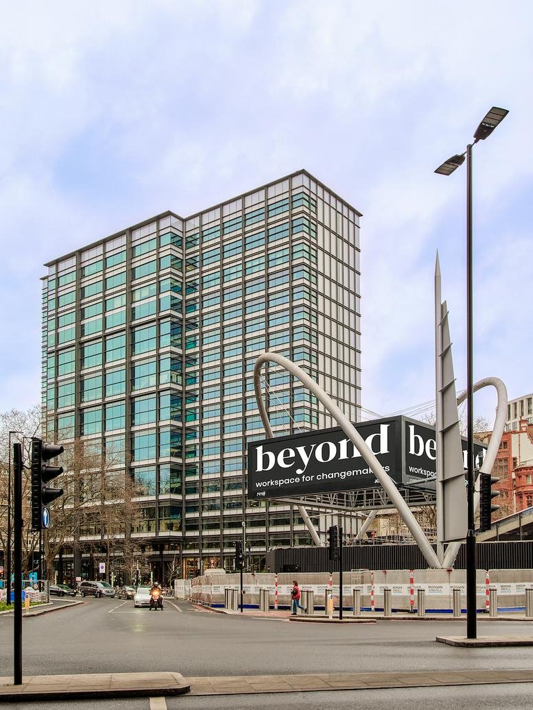 Exterior view of the contemporary glass and steel building at 207 Old Street, London.