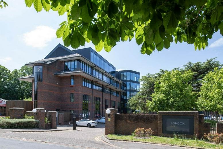Exterior view of the brick and glass facade at 3 London Square.