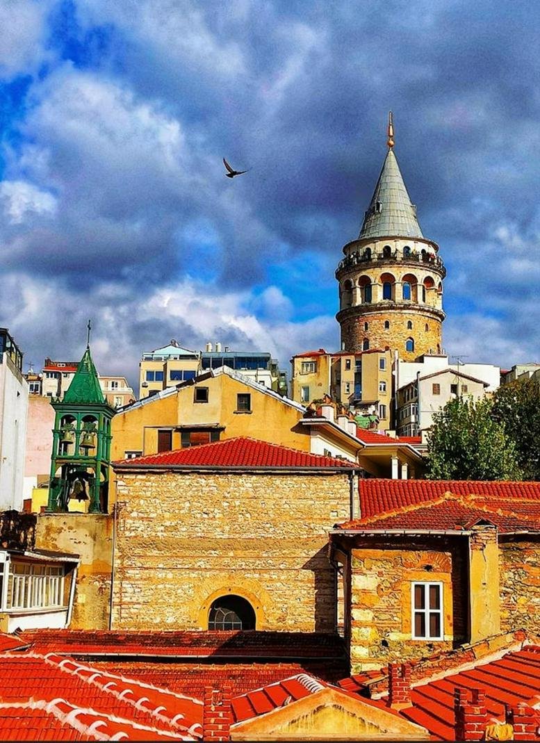 City skyline view of historic Istanbul landmarks from the rooftop of Ofis Voyvoda at Nazli Han.