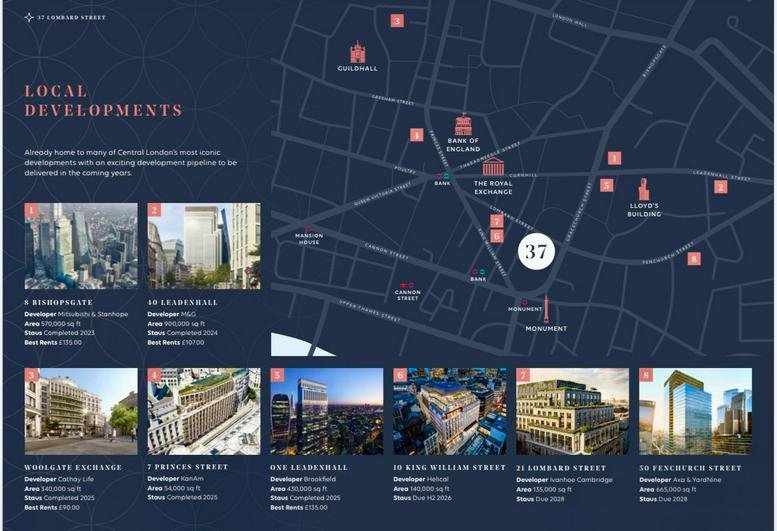 Map showing local developments and proximity to transport links around the property.