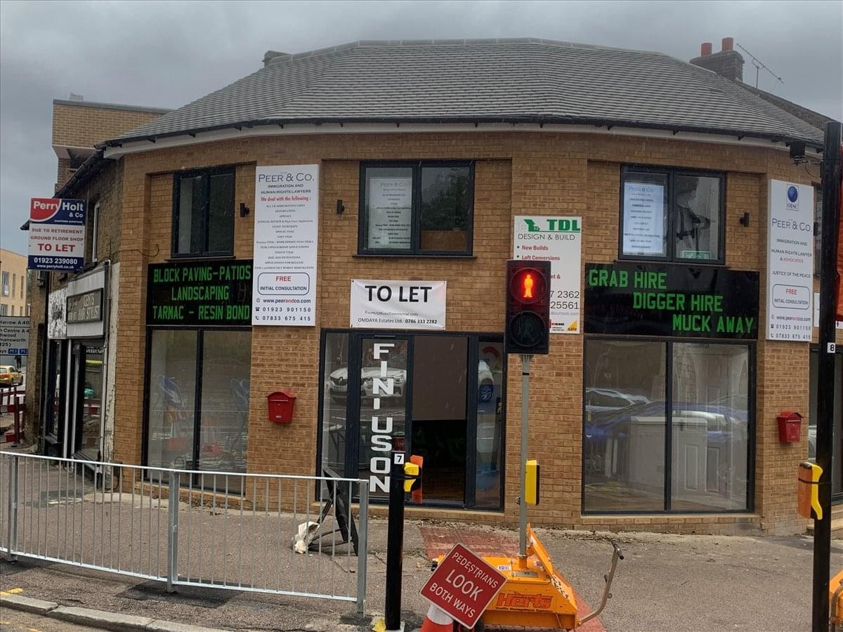 Exterior view of the brick office building at 35D Chalkhill, Bushey, Hertfordshire.