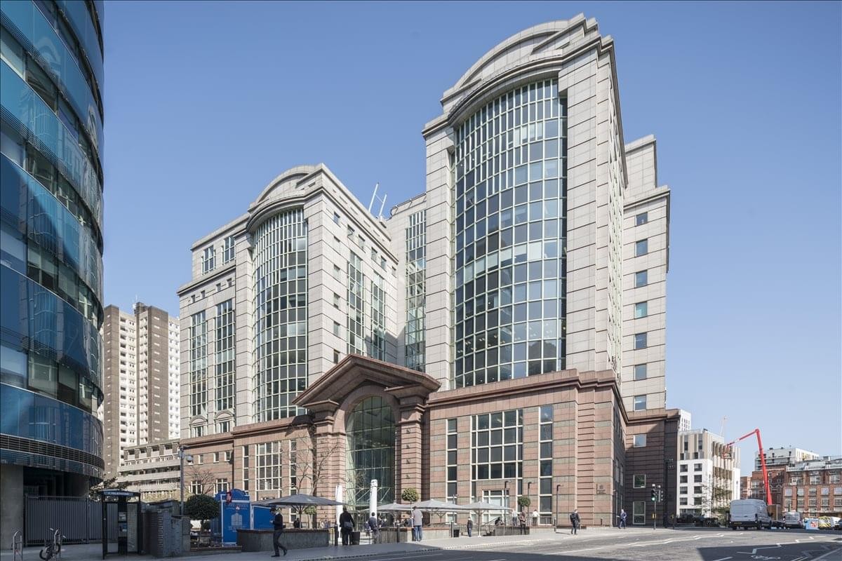 Exterior view of the modern stone and glass facade of Beaufort House, 15 Botolph Street.