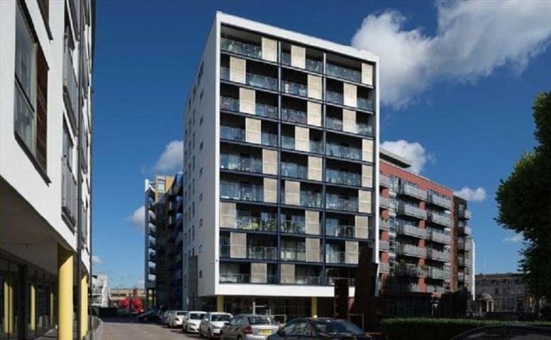 Exterior view of the California Building, a modern apartment and office complex with a checkered facade.