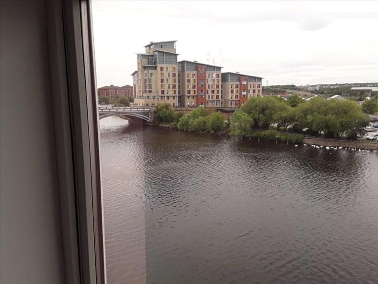 Exterior view of Christine House, Sorbonne Cl, Thornaby, Stockton-on-Tees overlooking the river and bridge.
