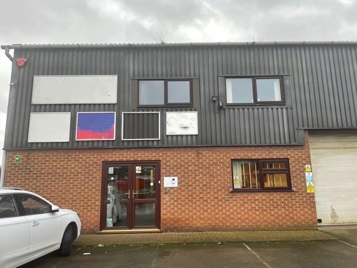 Exterior view of the brick and metal-clad building at Crompton Road Industrial Estate, Ilkeston, Derbyshire.