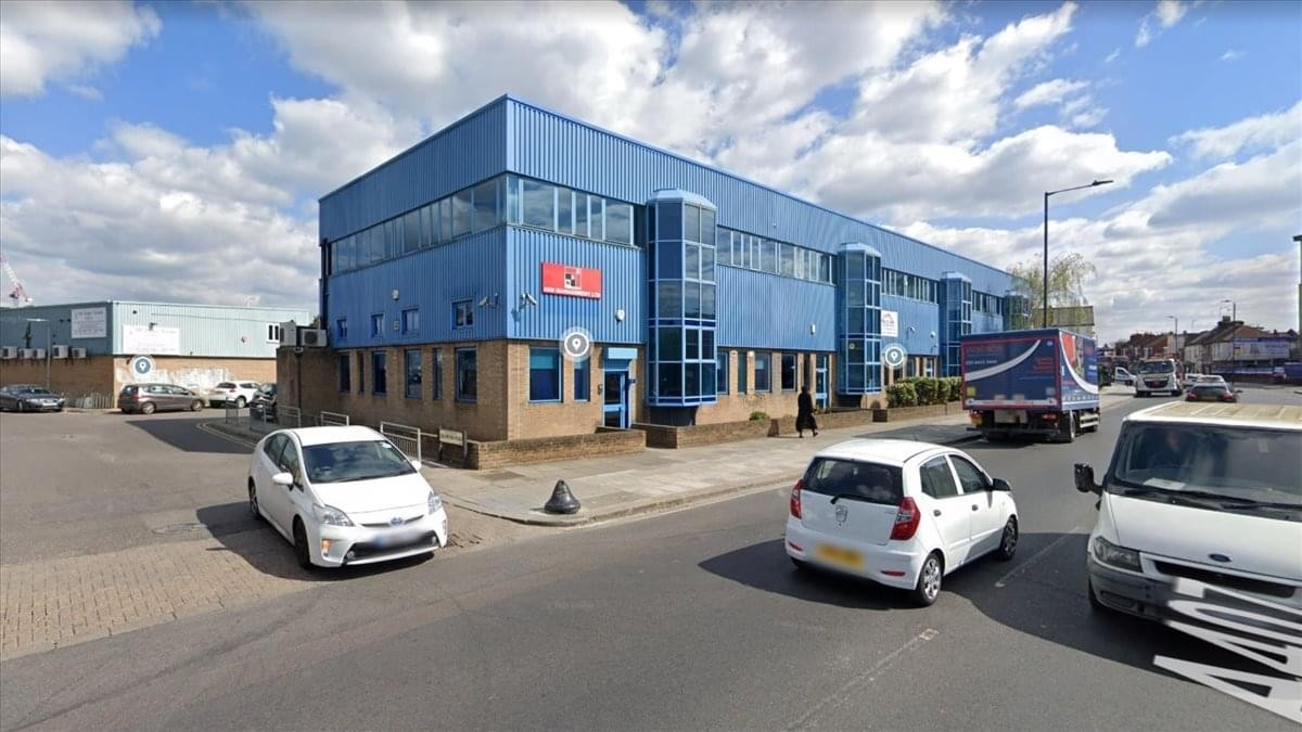 Exterior view of the blue-cladded Unit 31, Cygnus Business Centre on Dalmeyer Road.