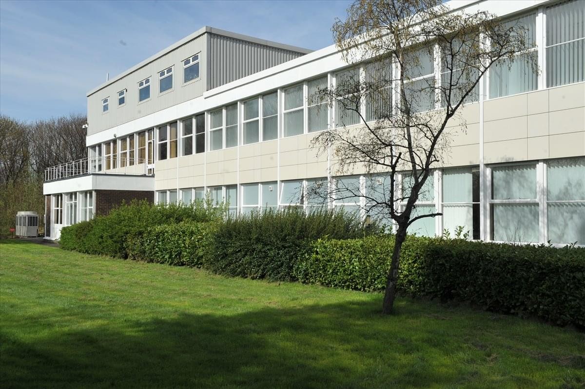 Exterior view of the long two-story office building at ESTON ROAD, Middlesbrough, Tees Valley.