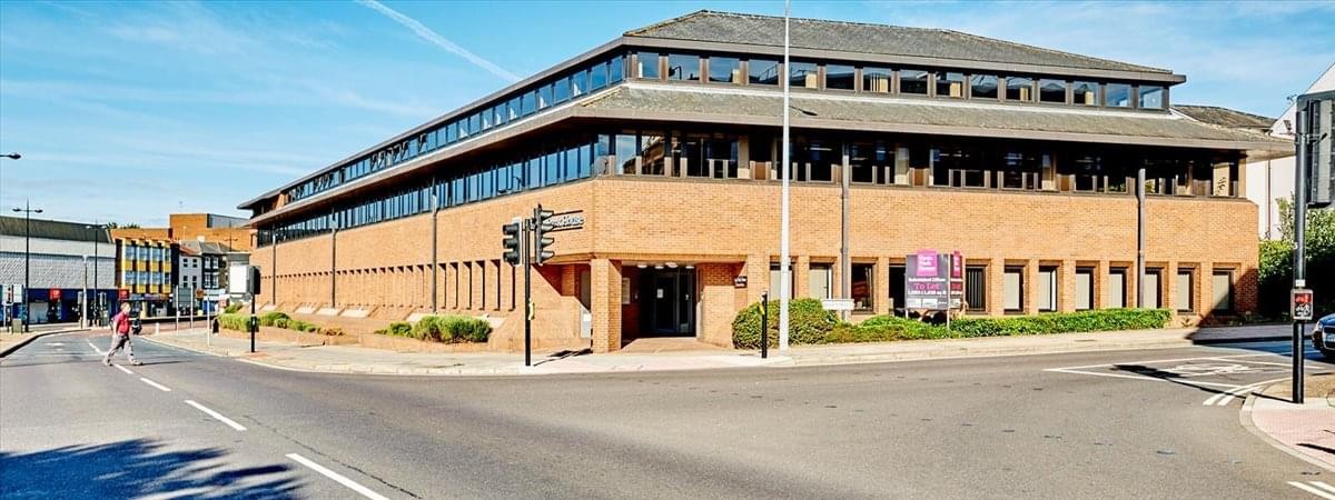 Exterior view of the brick facade and entrance at Hyde Park House, Crown Street, Ipswich.