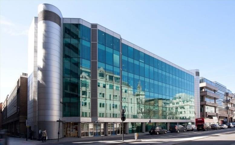 Exterior view of the glass-facade building at Walbrook Wharf, 80 Upper Thames Street.