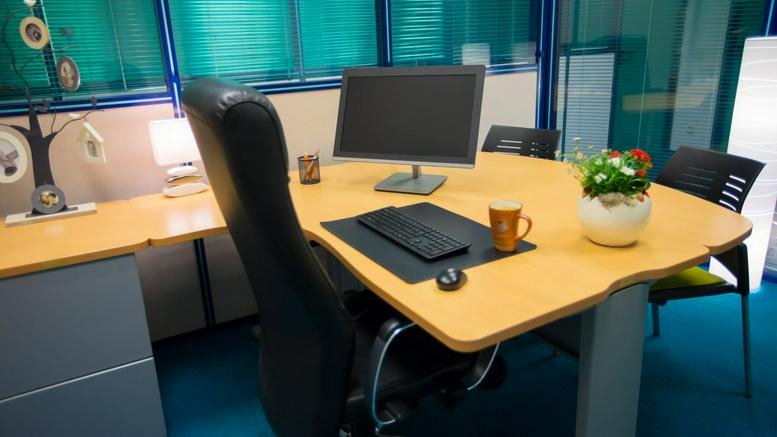 Spacious corner desk at Le Mathis, 204 avenue de Colmar, Strasbourg, Bas-Rhin featuring dual monitors and plants.