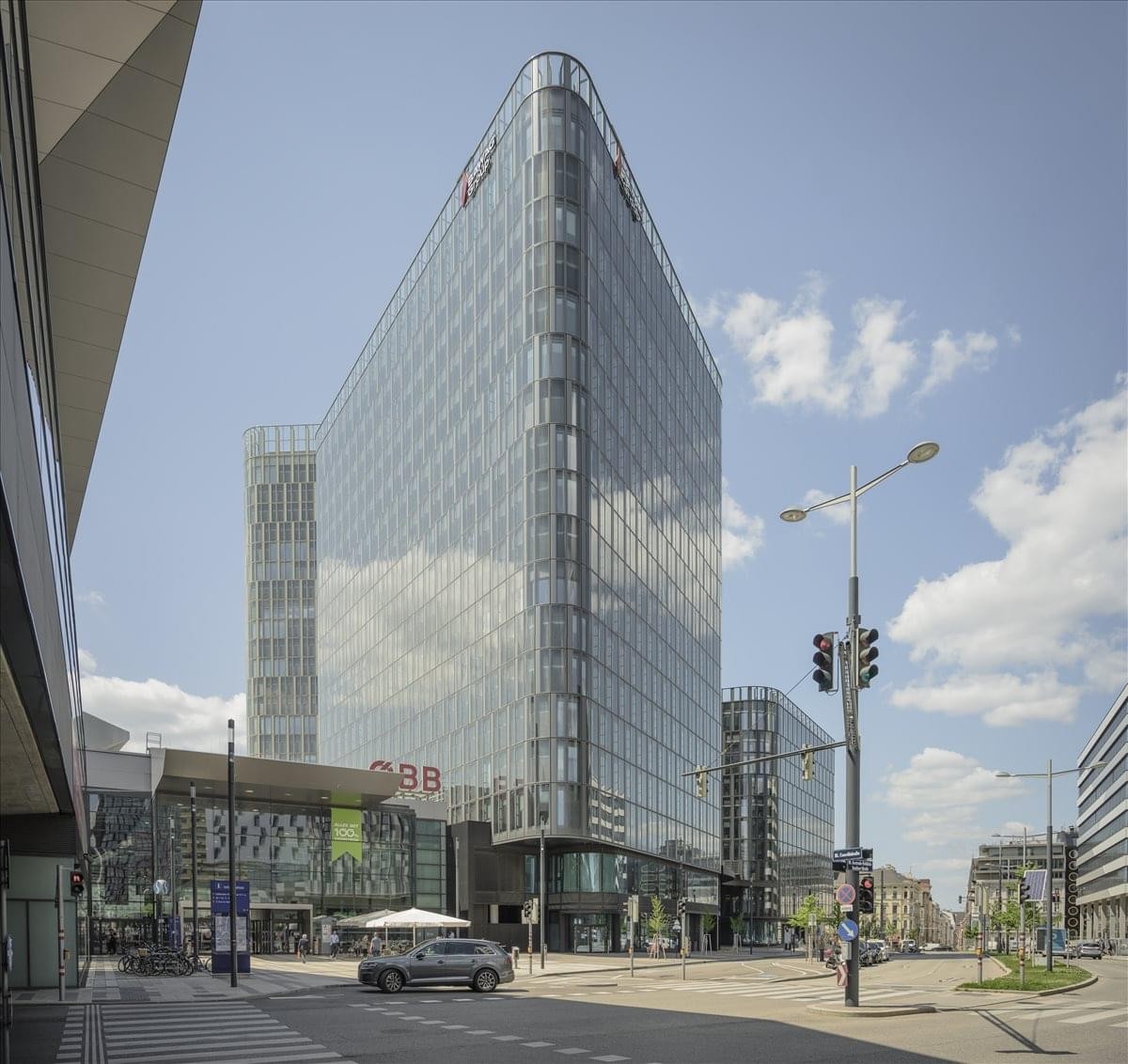 Exterior view of the modern glass-facade at The Icon Vienna Tower 24.