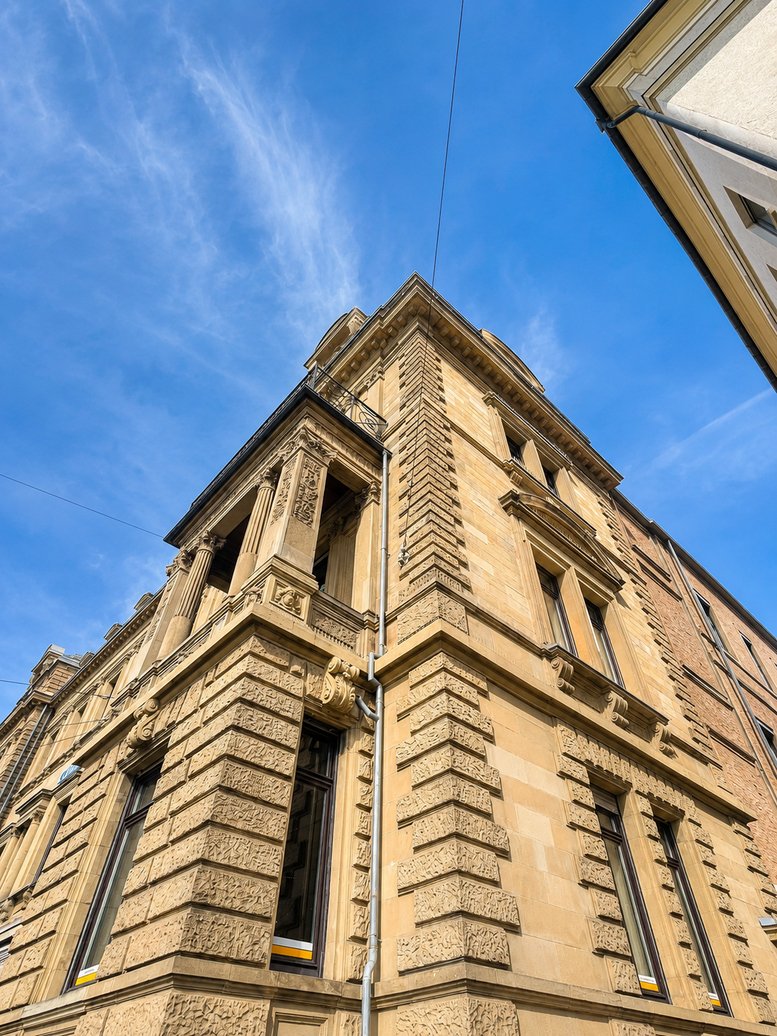 Exterior view of the historic stone facade at Rohrbacher Straße 5 - 7.