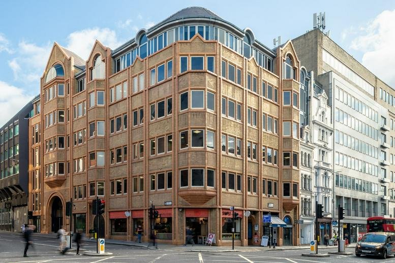 Exterior view of the red-brick office building at 1 Fetter Lane, London.