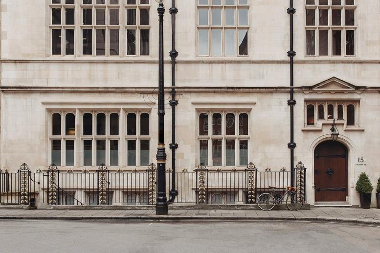 Classic stone exterior facade of Green Park House at 15 Stratton Street.